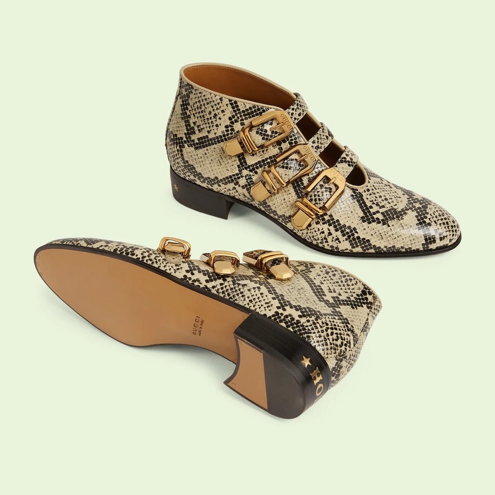 NIB GUCCI Embossed Buckled Ankle Boots